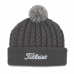 Titleist Cable Knit Pom Pom Beanie In Grey / White