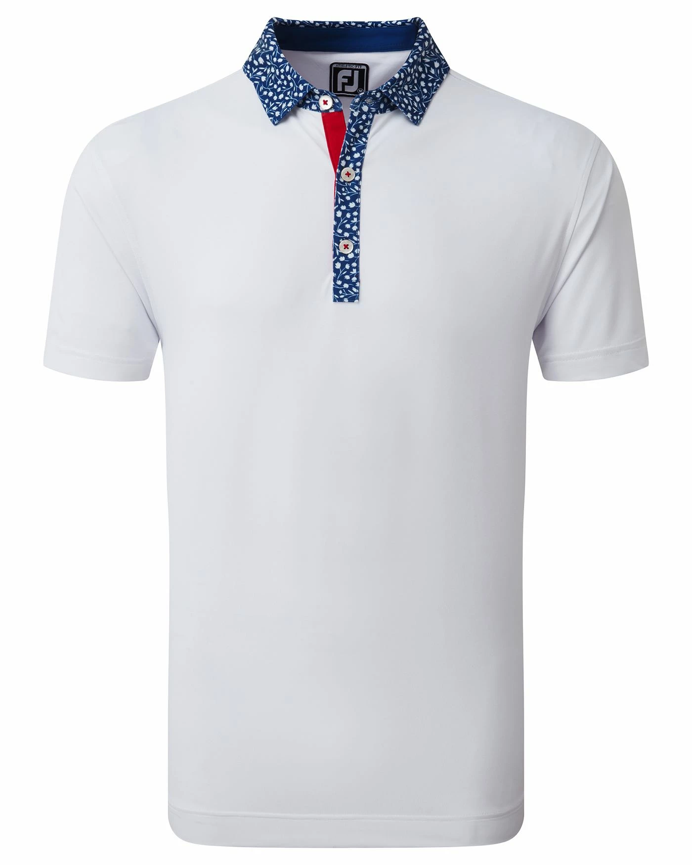 FootJoy Tossed Tulip Trim Pique Golf Polo SS23 In White / Violet - Image 4
