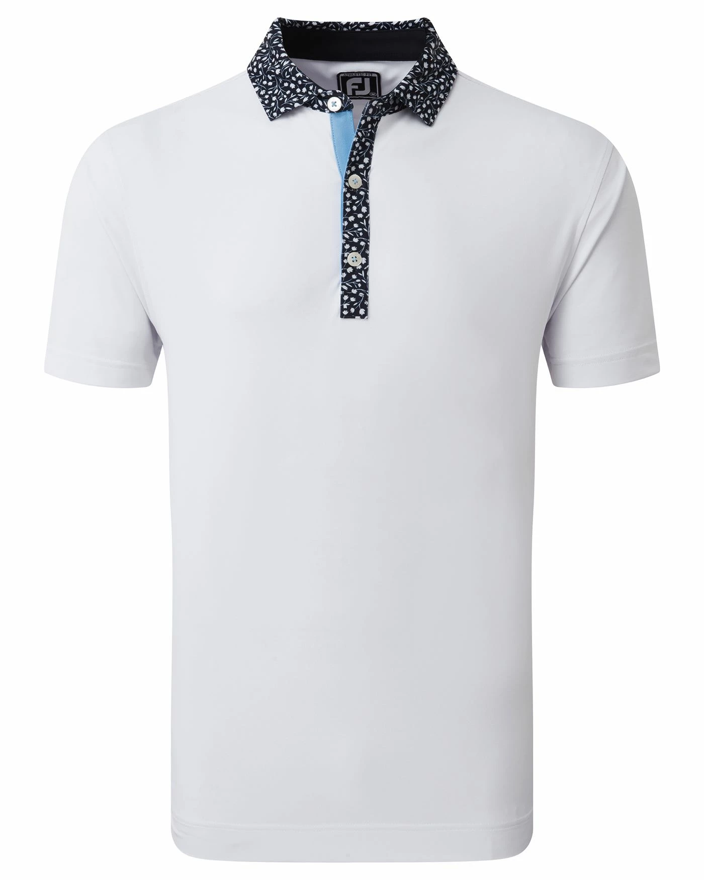 FootJoy Tossed Tulip Trim Pique Golf Polo SS23 In White / Violet - Image 2