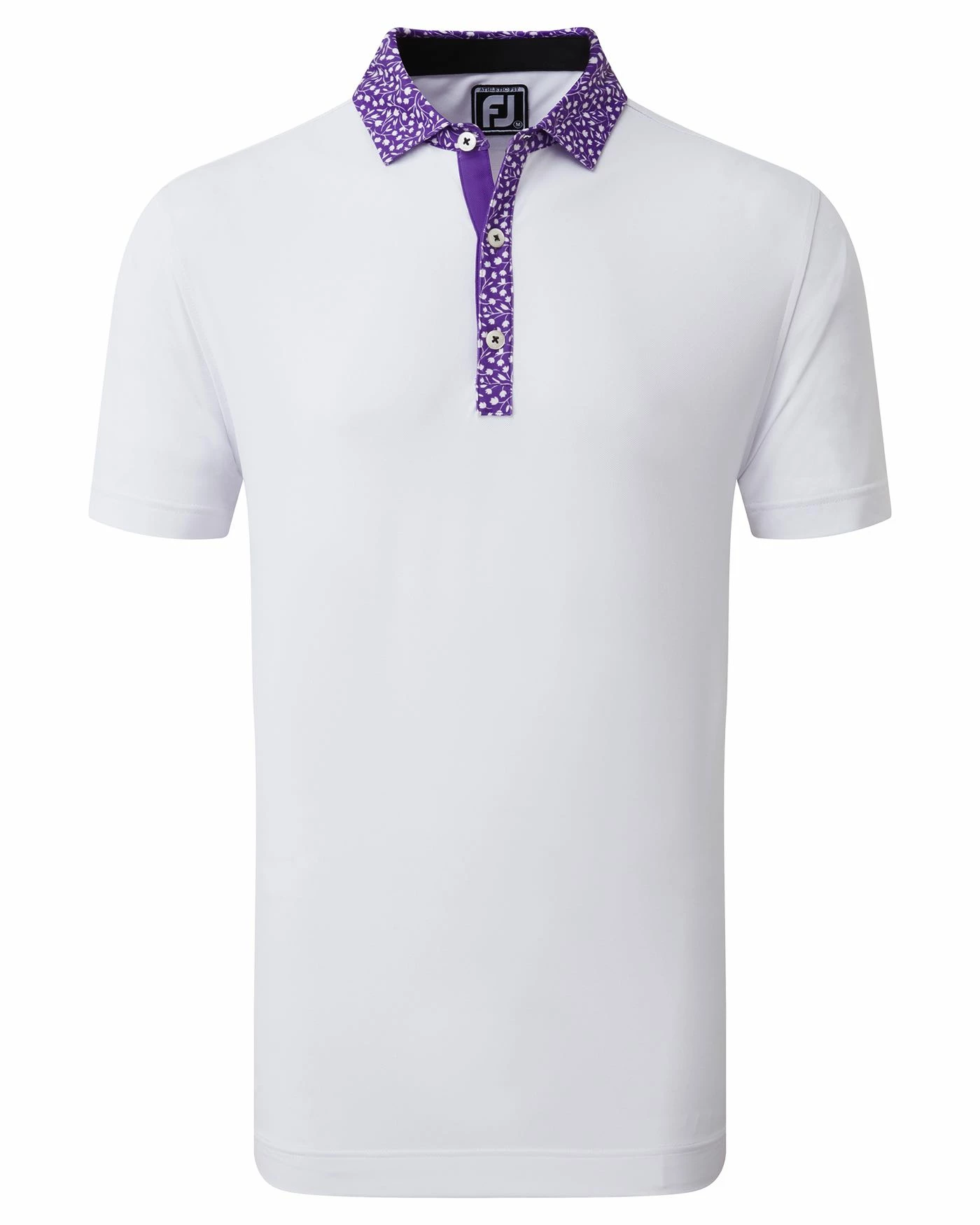 FootJoy Tossed Tulip Trim Pique Golf Polo SS23 In White / Violet